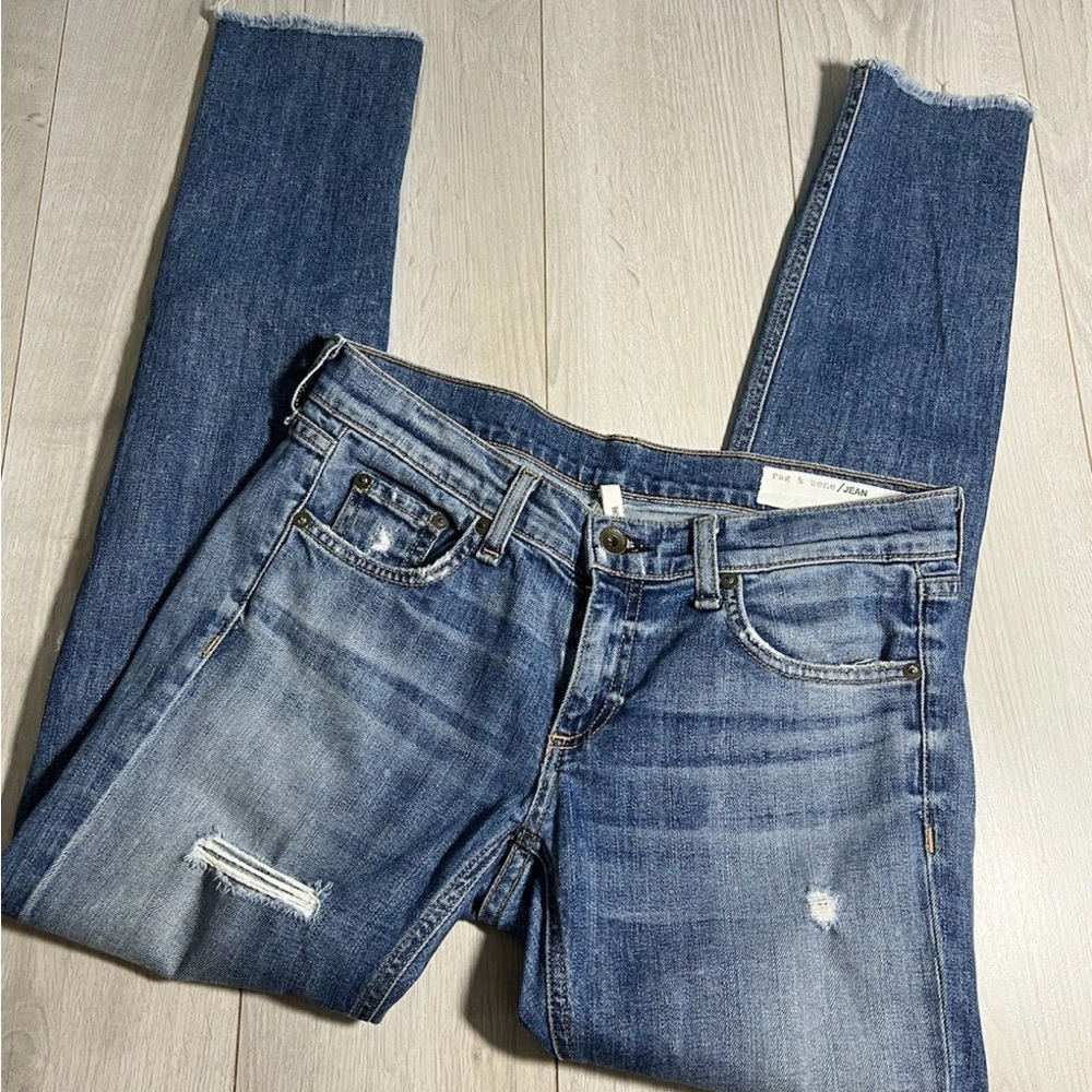 Rag Bone Blue Cotton Stretch The Slim Boyfriend Crop Jeans Sz 25 - Picture 5 of 10